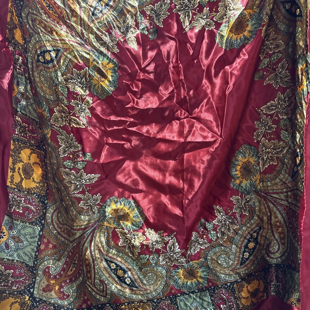 Vintage Red Square Scarf Satin Feel Retro Head Neck Hair Scarf 35x35